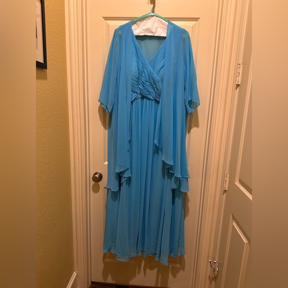 Azazie Light Blue Formal Dress with Matching Jacket
